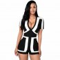 Fashion Patchwork Overalls Jumpsuits Classic Colorblock Solid Black/White Back Romper Women Combinai