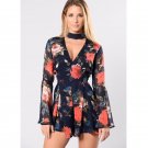 Overalls Boho Romper V Neck Playsuit Bodycon Long Sleeve Jumpsuit Shorts Flower Printed Womens Bodys