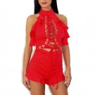 New Arrival Women Jumpsuits Sexy Sleeveless Halter Lace Up Bandage Romper Playsuit Party Clubwear Bo