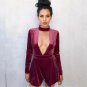 Rompers Womens Jumpsuit 2018 Long Sleeve Sexy Deep V Halter Neck Party Club Blue Red Velvet Short Pa
