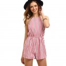 Women\'s Elegant White Red Stripe Sexy Backless Casual Party Summer Beach Sleeveless Short Lolita Ro