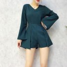 Spring Solid Color Jumpsuit Women Long Sleeve Sexy Playsuits Rompers V Neck Overalls Solid Feminino 