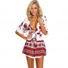 2017 Sexy Floral Jumpsuit Woman V Neck Summer Short Ruffle Jumpsuits Loose Beach Sashes Playsuits Ro