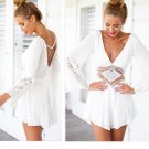 New Nice Women Shorts Summer White Jumpsuit Fashion Spring Long Sleeve V-Neck Hollow Out Sexy Casual