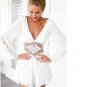 New Nice Women Shorts Summer White Jumpsuit Fashion Spring Long Sleeve V-Neck Hollow Out Sexy Casual