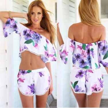 New Nice Summer 2 Piece Set Women Crop Pop And Short Set Sexy Backless Off The Shoulder Piece Suit P