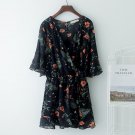 Plus Size women\'s chiffon Bodysuits 2017 new summer Kimono Japanese style V-neck bowknot printed fl