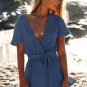 Women Sexy Deep V Neck Sashes Playsuit Jumpsuit In Rib