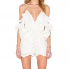 Sexy Suspender with Free Belt Flounced Rompers Womens V Neck Jumpsuit White Romper Shorts Off Should