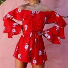 red pagoda sleeve Chiffon Elastic waist bowknot Chic Sexy ruffle jumpsuit  2018 summer romper Women 