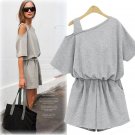 2017 Fashion Summer Bodycon Casual Bodysuit Solid Color Sloping Shoulder Short Sleeve Cotton Blends 