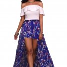 Women Sexy Off Shoulder Jumpsuits High-Low Boho Style Elegant White Ruffle Floral Party Maxi Rompers
