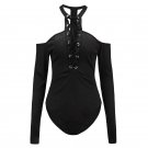 Sisjuly women mini playsuits 2018 spring grey hollow lace up full sleeve backless sexy lady rompers 