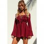 HLGO fall new casual women\'s long-sleeved flounced V-neck ties solid color Playsuits