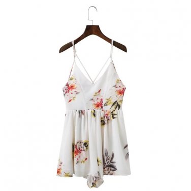Spaghetti Strap Fashion Summer Rompers Jumpsuit For Women Floral Ladies Female Office Work Playsuits
