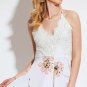 Young17 Women White Lace Jumpsuit Female Culottes Short Backless Jumpsuit Female High-Waist Women Su