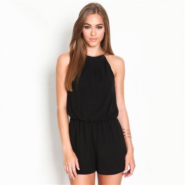 Playsuits, Womens Overall pakaian, Merek Terkenal Seksi Hitam Kasual Tanpa Lengan Halter Lubang Kunc