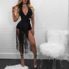 HLGO women\'s summer new casual fashion black Playsuits deep V-neck sexy Slim Tassel Playsuits