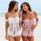 Summer Women Hollow Out Crochet Knitted Rompers 2018 Beach Jumpsuit Sexy Bandage Off Shoulder One Pi