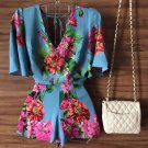 2017 Summer Fashion Sexy Printing Women Beach Short  Sleeves Jumpsuit Loose V Neck Floral Casual Jum