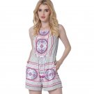 Young17 Women Summer Purple Print Jumpsuit Female Lace-Up Backless Jumpsuit Female Mid-Waist  Women 