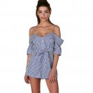 Off shoulder Lace Up Striped Overalls Women Jumpsuit Romper Bodysuit Summer Beachwear Ruffles Leotar
