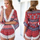 2016 Summer Rompers  Women 9 Styles V Neck Irregular Crochet Beach Jumpsuit Short Sexy Stitching Lac