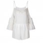 Young 17 Women Summer Romper 2018 White Beach High Waist Shorts Hollow Patchwork Beachwear Backless