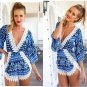 2016 Fashion Beach Rompers Sexy Stitching Lace Jumpsuits Playsuit Irregular Crochet Sexy Elegant V-n