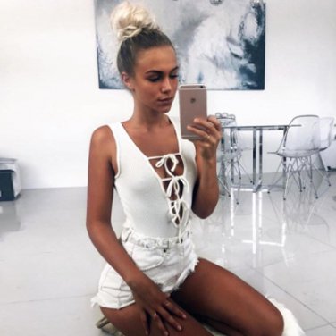 2017 Summer 95% Cotton Bodysuits Deep V-Neck Lace Up Sexy skinny jumpsuit playsuit overalls for wome