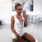 2017 Summer 95% Cotton Bodysuits Deep V-Neck Lace Up Sexy skinny jumpsuit playsuit overalls for wome