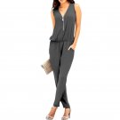6 Colors New Summer Women Deep V Zip Up Sexy Rompers Jumpsuit Ladies Elegant Sleeveless Casual Work 