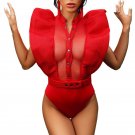 Hot Sexy Mesh Bodysuit Bodycon Jumpsuits For Women 2018 Summer Ruffle Romper Ladies Fitness Playsuit