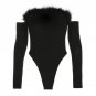 Sexy Faux Fur Slash Neck Bodysuit Women Long Sleeve Off The Shoulder Skinny Slim Playsuit Backless J