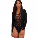 2018 Sexy Bodysuit Lace Romper Women Sexy Mesh Bodycon Jumpsuit Long Sleeve Bodycon Short Overalls B