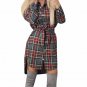 Lady Plaid Tie Dress Sexy Slim Long Sleeve Button Casual Plaid Tie Shirt Romper Dress Moda Feminina