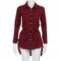 Lady Plaid Tie Dress Sexy Slim Long Sleeve Button Casual Plaid Tie Shirt Romper Dress Moda Feminina