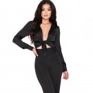 Colysmo Suit Collar Open Front Bow Tie Sexy Satin Silk Bodysuit Women Romper Playsuit Body Feminino 