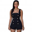 Double Button Zipper Back Elegant Bodycon Jumpsuit Women Short Pants Overalls Sexy Rompers #GH
