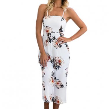 Floral Print Jumpsuits Strap Overalls 2017 Summer Women Sexy Loose Boho Backless Casual Playsuits Sp