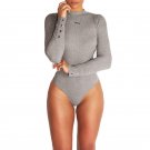 2017 Women Bandage Bodysuit Autumn Long Sleeve Playsuit Turtleneck Button Black Jumpsuits Overalls S