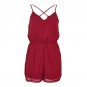 Summer Women Chiffon Short Jumpsuits Cross Front Sleeveless Backless Rompers Overalls Casual Red Pla