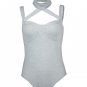 Elegant Halter Rompers Women Jumpsuit Sexy Sleeveless Gray Playsuit Front Hollow Party Bodysuit Body