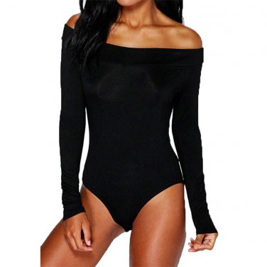 Off Shoulder Rompers Sexy Women Backless Bodysuit Tops Blusa Bodycon Fitness Long Sleeves Jumpsuit B