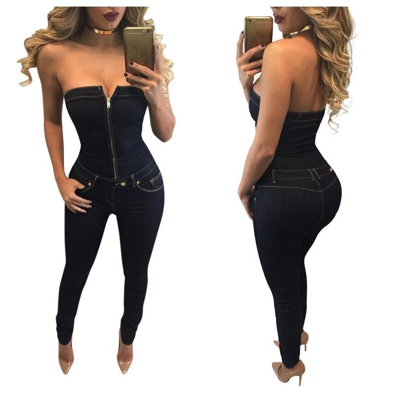 Strapless Zipper Jumpsuit Women Sexy Backless Sleeveless Playsuit Sexy Party Rompers Shorts Overalls