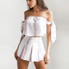 Sexy Bind Off Shoulder Rompers Shorts Casual Bodysuits Vertical Stripe Digital Printing Chest Wrappe