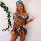 Summer Women Sexy Bodysuits National Style Casual Off Shoulder Romper with Special Print Pattern 201