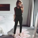 Alishebuy Jumpsuit Women Rompers 2017 Bodysuit Bodie Round Neck Elastic High Waist Belted Zipper Sle