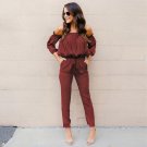 Jumpsuit Women Ladies Long Sleeve Jumpsuits Romper Off Shoulder Playsuit Long Pants Wine