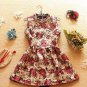 New retro dress high waist pearl oil painting flowers sleeveless puff vest tank dress